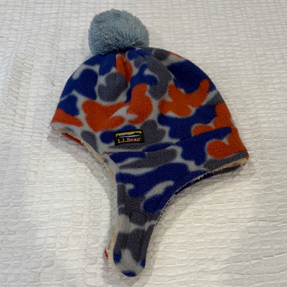 L.L. Bean Kids' Camo Fleece Hat - Blue, Orange, Gray
